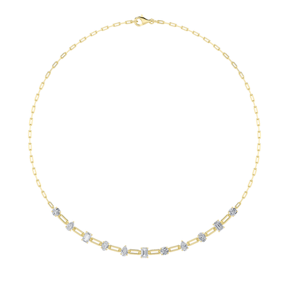 4CTW Emerald, Pear, Oval and Round Shaped Lab Grown Diamond (F/VS) Station Necklace in 14K Gold