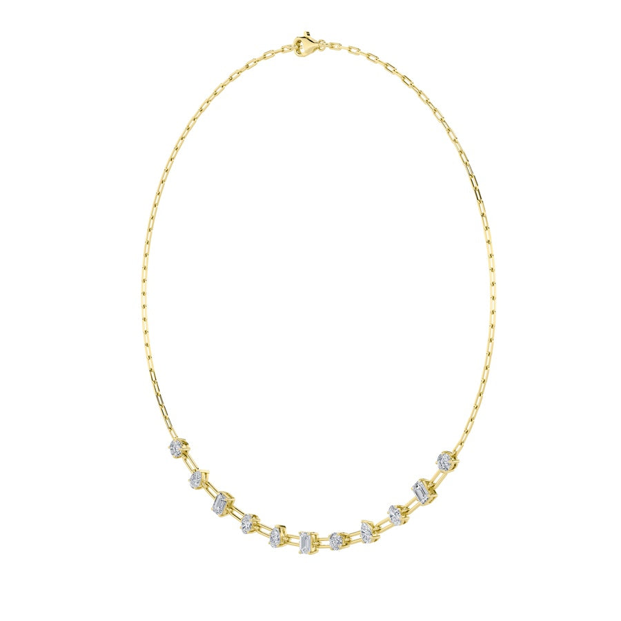 4CTW Emerald, Pear, Oval and Round Shaped Lab Grown Diamond (F/VS) Station Necklace in 14K Gold