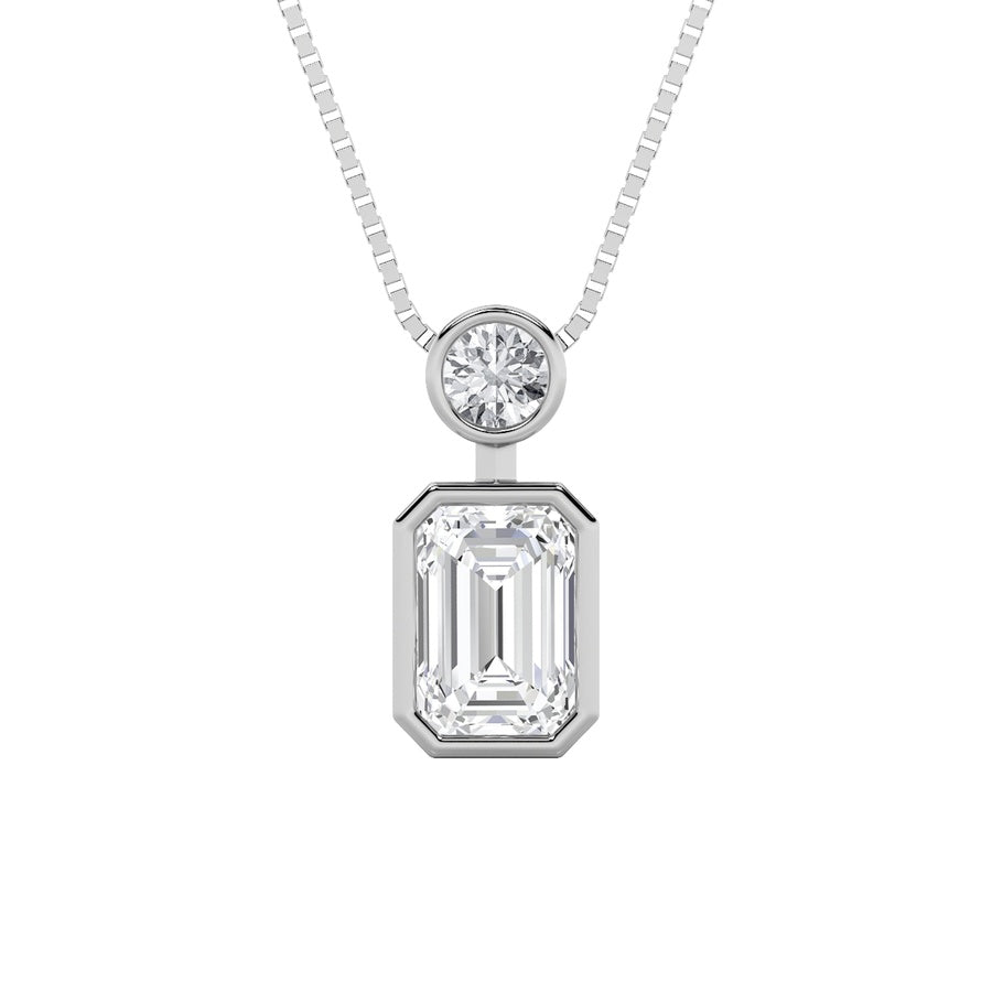 1CTW Emerald Shaped Lab Grown Diamond (F/VS) Toi et Moi Fashiion Pendant in 14K Gold
