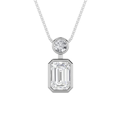 1CTW Emerald Shaped Lab Grown Diamond (F/VS) Toi et Moi Fashiion Pendant in 14K Gold