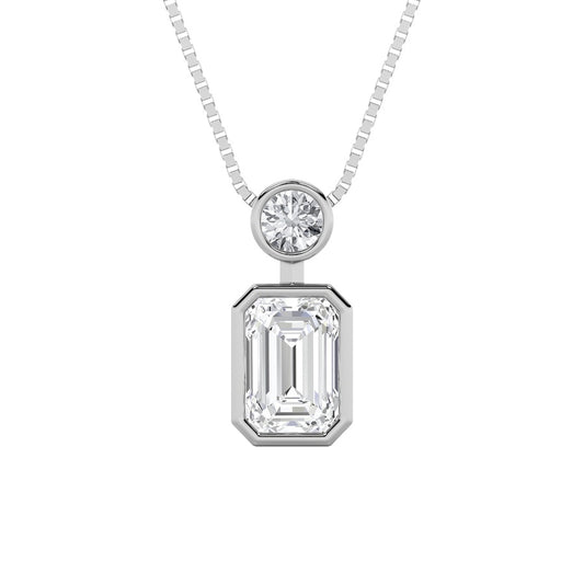 1CTW Emerald Shaped Lab Grown Diamond (F/VS) Toi et Moi Fashiion Pendant in 14K Gold