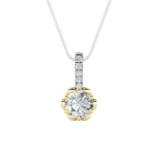 1.5CTW Round Shaped Lab Grown Diamond (F/VS) Two Tone  Pendant in 14K Gold