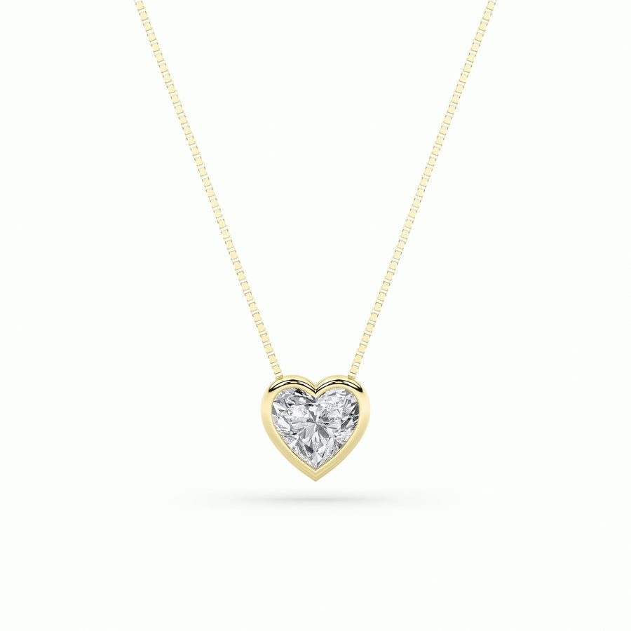 1CTW Heart Shaped Lab Grown Diamond (F/VS) Bezel Set Solitaire Pendant in 14K Gold