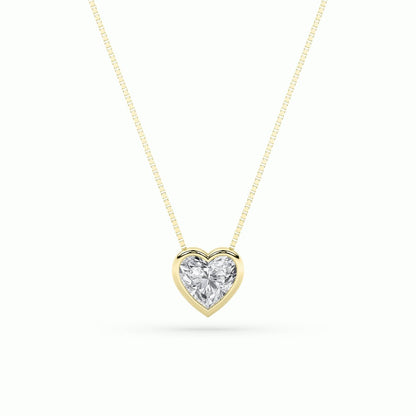 1CTW Heart Shaped Lab Grown Diamond (F/VS) Bezel Set Solitaire Pendant in 14K Gold
