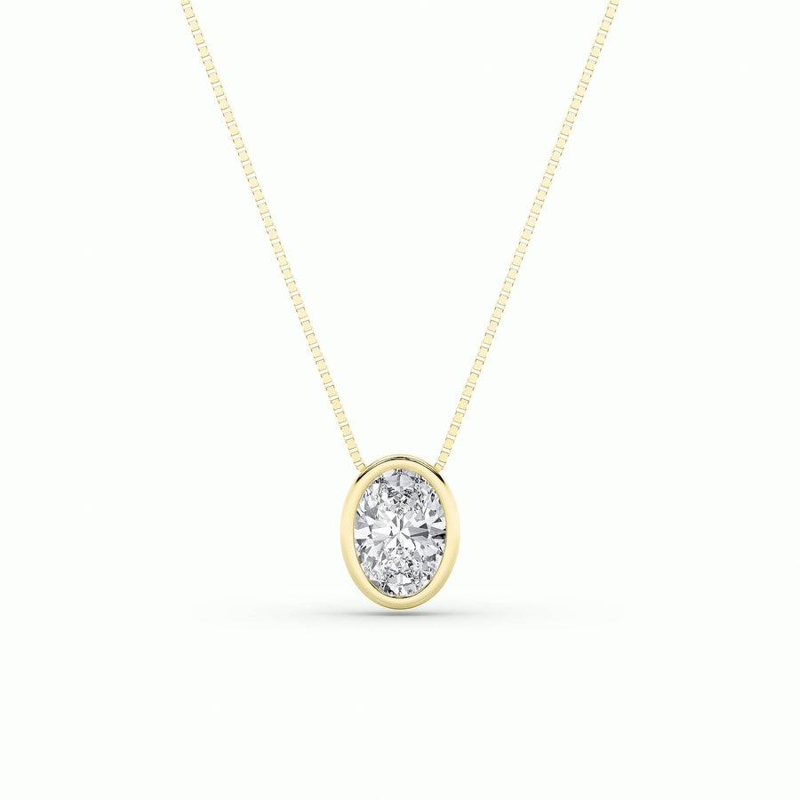 1CTW Oval Shaped Lab Grown Diamond (F/VS) Bezel Set Solitaire Pendant in 14K Gold
