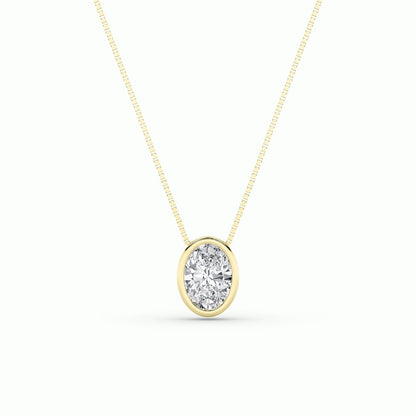 1CTW Oval Shaped Lab Grown Diamond (F/VS) Bezel Set Solitaire Pendant in 14K Gold
