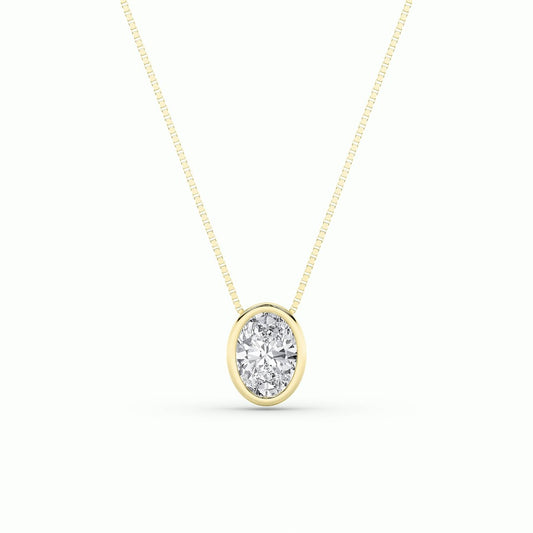 1CTW Oval Shaped Lab Grown Diamond (F/VS) Bezel Set Solitaire Pendant in 14K Gold