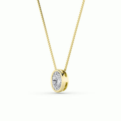 1CTW Oval Shaped Lab Grown Diamond (F/VS) Bezel Set Solitaire Pendant in 14K Gold