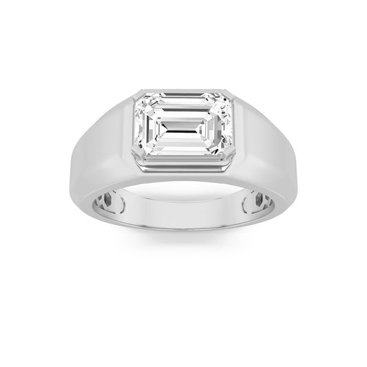 3Cttw Emerald Shaped Lab Grown Diamond (F/VS) Mens Ring in 14K White Gold
