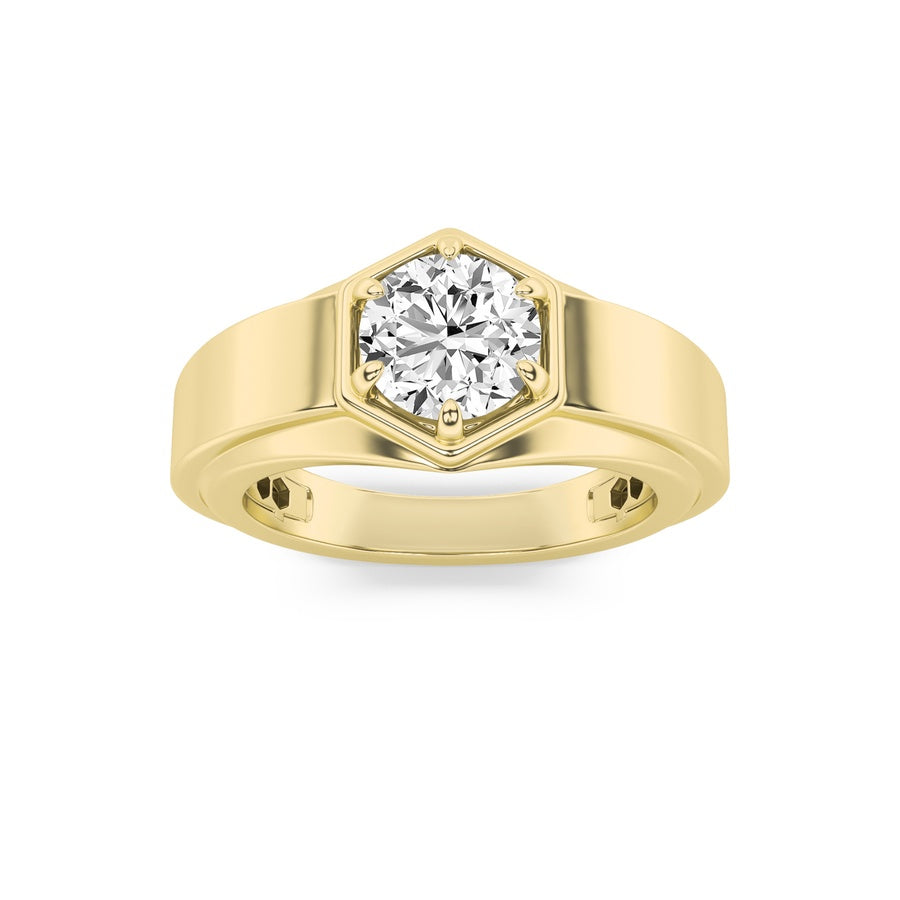2CTW Round Shaped Lab Grown Diamond (F/VS) Mens Ring in 14K Yellow Gold