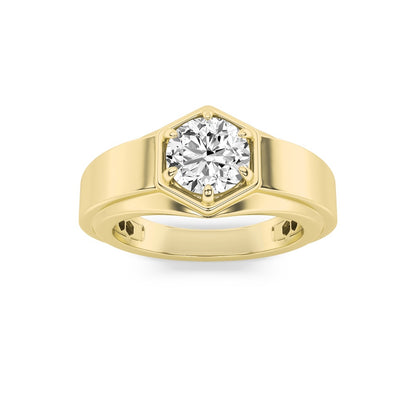 2CTW Round Shaped Lab Grown Diamond (F/VS) Mens Ring in 14K Yellow Gold