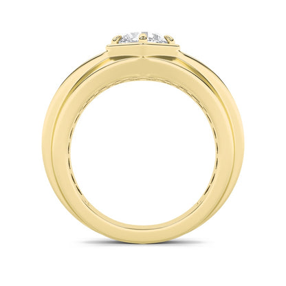 2CTW Round Shaped Lab Grown Diamond (F/VS) Mens Ring in 14K Yellow Gold