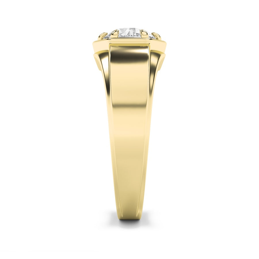 2CTW Round Shaped Lab Grown Diamond (F/VS) Mens Ring in 14K Yellow Gold