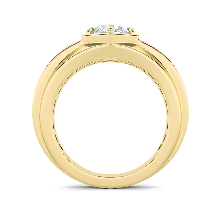 2CTW Round Shaped Lab Grown Diamond (F/VS) Mens Ring in 14K Yellow Gold