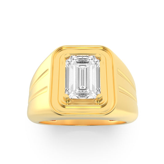 2CTW Emerald Shaped Lab Grown Diamond (G/VS) Mens Ring in 14K Yellow Gold