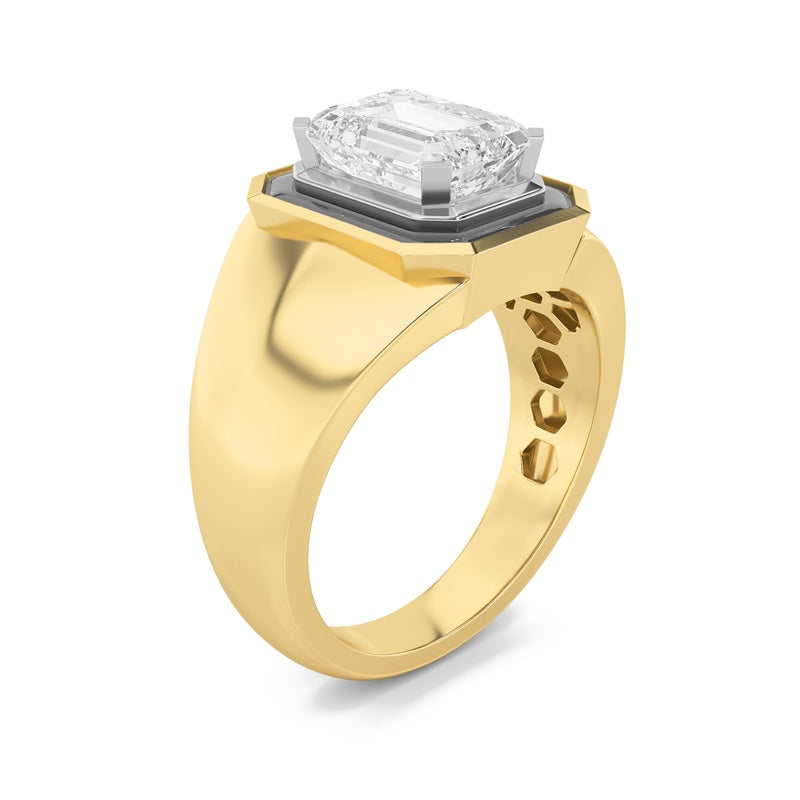 3CTW Emerald Shaped Lab Grown Diamond (F/VS) Mens Ring in 14K Gold