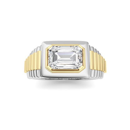 2.5CTW Emerald Shaped Lab Grown Diamond (F/VS) Mens Ring in 14K Gold