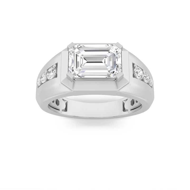 3.5CTW Emerald Shaped Lab Grown Diamond (F/VS) Mens Ring in 14K Gold