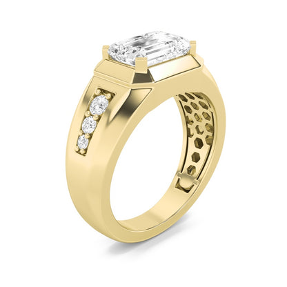 3.5CTW Emerald Shaped Lab Grown Diamond (F/VS) Mens Ring in 14K Gold