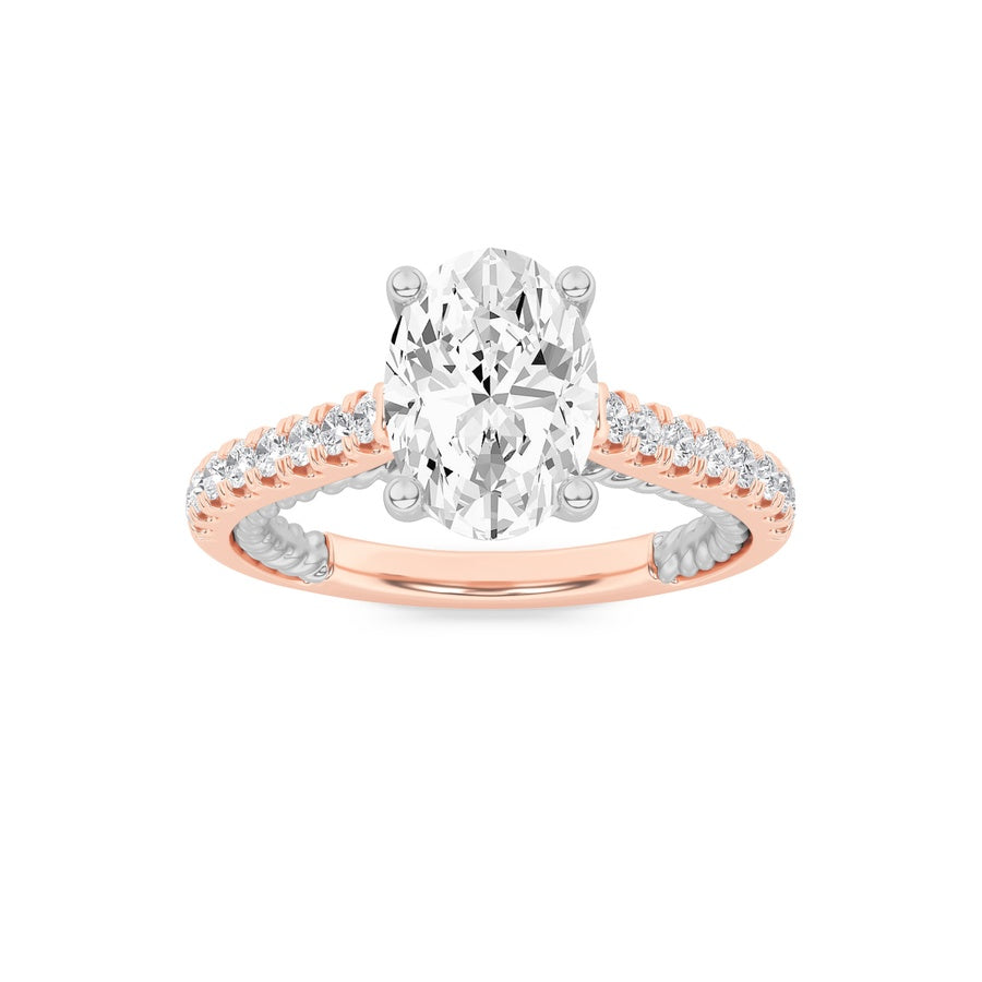 2CTW Oval Shaped Lab Grown Diamond (F/VS) Two Tone Accented Rope Design Engagement Ring in 14K Gold