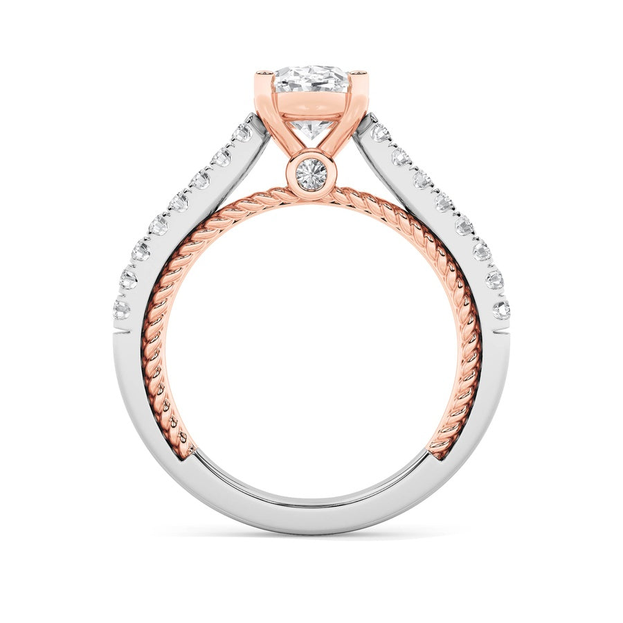 2CTW Oval Shaped Lab Grown Diamond (F/VS) Two Tone Accented Rope Design Engagement Ring in 14K Gold