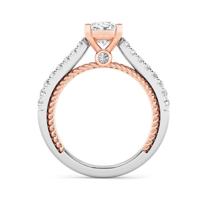 2CTW Oval Shaped Lab Grown Diamond (F/VS) Two Tone Accented Rope Design Engagement Ring in 14K Gold