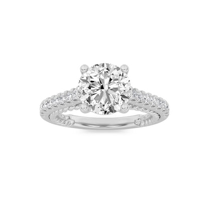 2CTW Round Shaped Lab Grown Diamond (F/VS) Two Tone Accented Rope Design Engagement Ring in 14K Gold