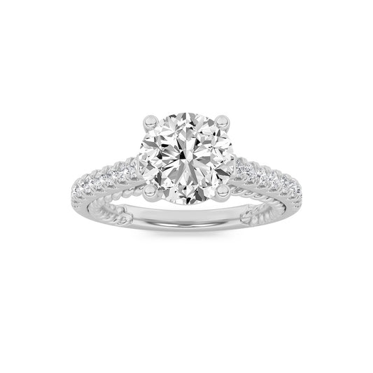 2CTW Round Shaped Lab Grown Diamond (F/VS) Two Tone Accented Rope Design Engagement Ring in 14K Gold