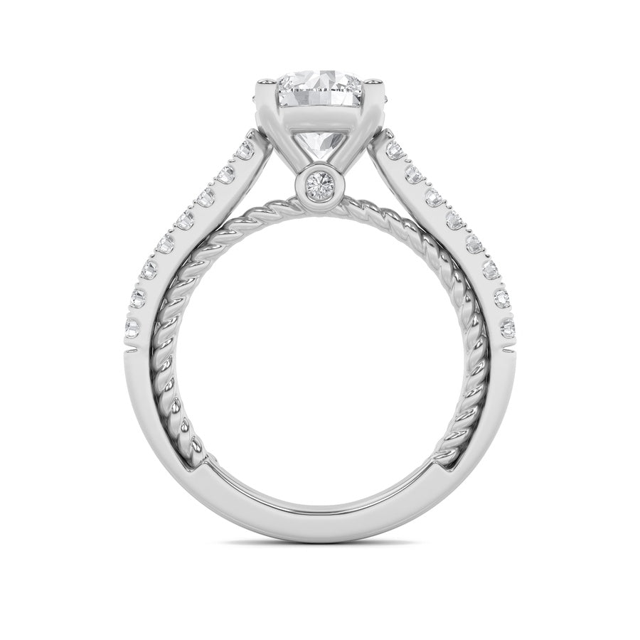 2CTW Round Shaped Lab Grown Diamond (F/VS) Two Tone Accented Rope Design Engagement Ring in 14K Gold