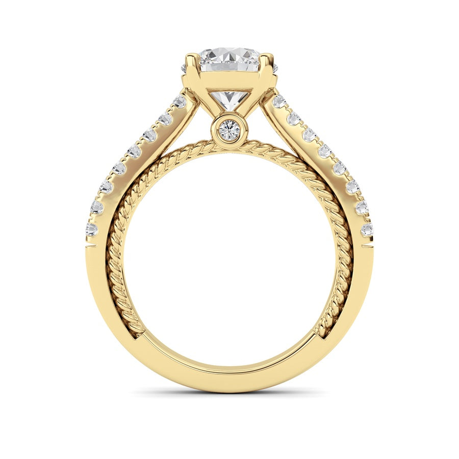 2CTW Round Shaped Lab Grown Diamond (F/VS) Two Tone Accented Rope Design Engagement Ring in 14K Gold