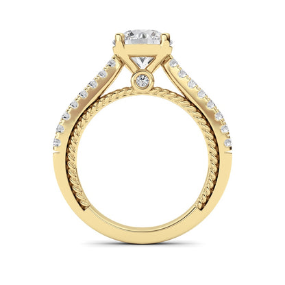 2CTW Round Shaped Lab Grown Diamond (F/VS) Two Tone Accented Rope Design Engagement Ring in 14K Gold