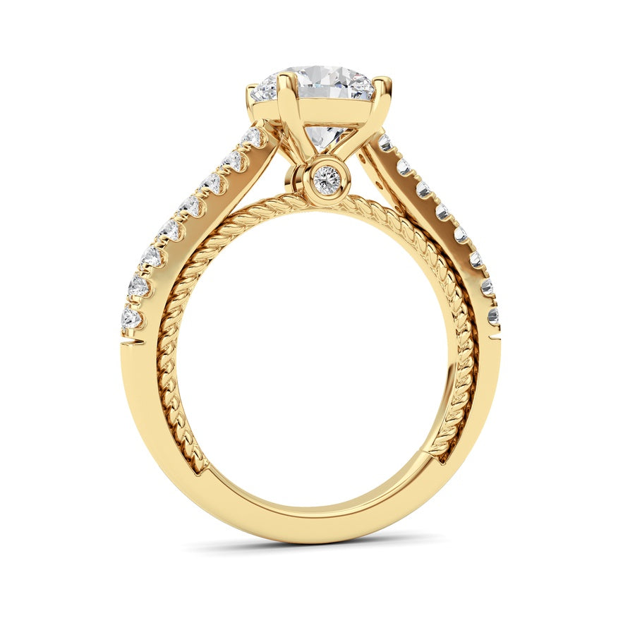 2CTW Round Shaped Lab Grown Diamond (F/VS) Two Tone Accented Rope Design Engagement Ring in 14K Gold