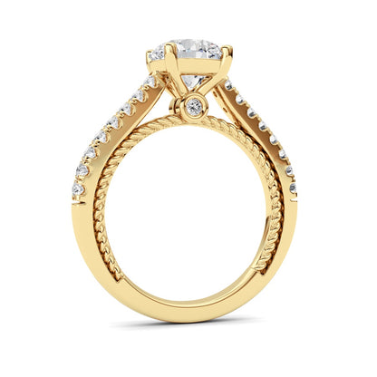 2CTW Round Shaped Lab Grown Diamond (F/VS) Two Tone Accented Rope Design Engagement Ring in 14K Gold