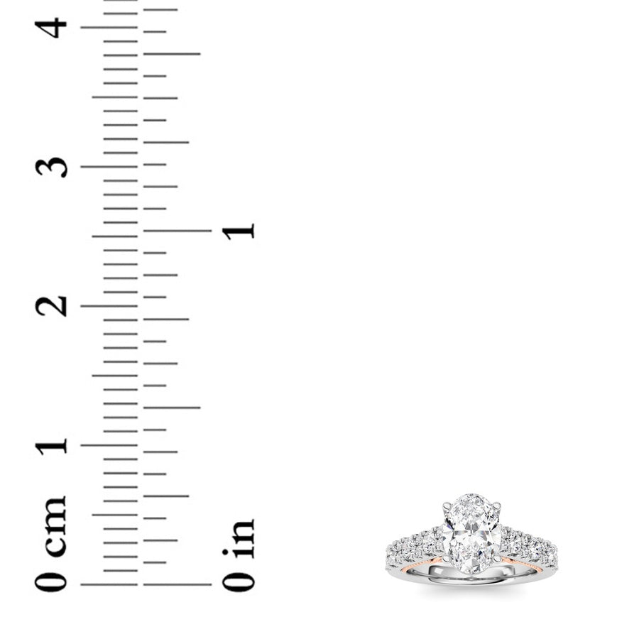 2CTW Oval Shaped Lab Grown Diamond (F/VS) Accented Milgrain Engagement Ring in 14K Gold