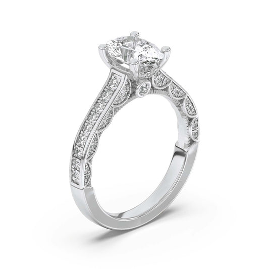 2CTW Oval Shaped Lab Grown Diamond (F/VS) Accented Engagement Ring in 14K Gold