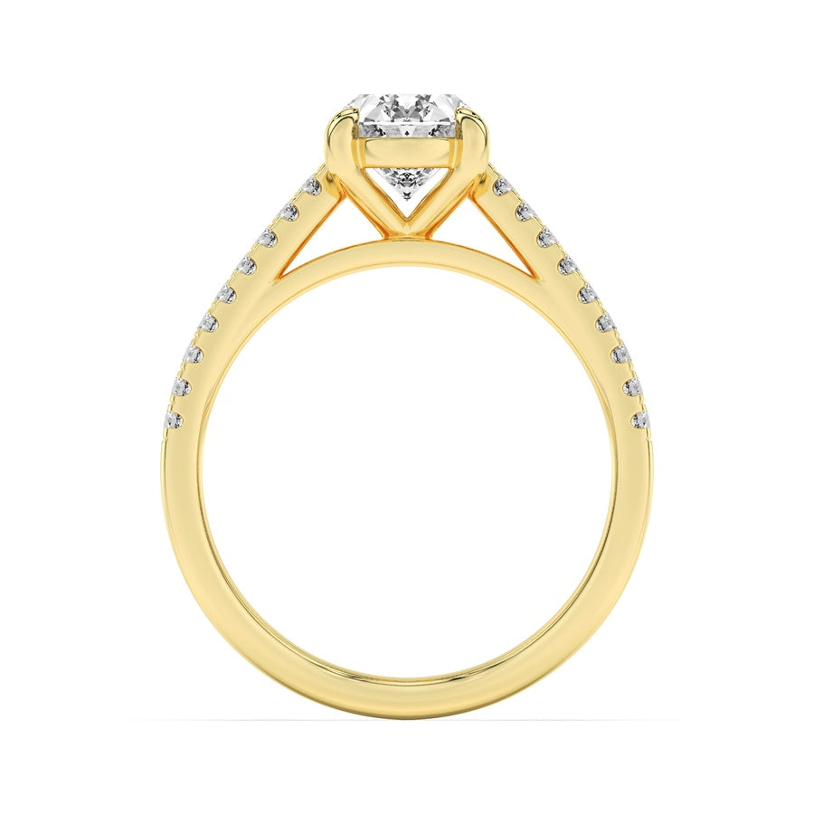 2CTW Oval Shaped Lab Grown Diamond (F/VS) Cross Shank Accented Engagement Ring in 14K Gold
