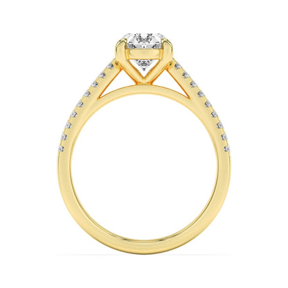 2CTW Oval Shaped Lab Grown Diamond (F/VS) Cross Shank Accented Engagement Ring in 14K Gold