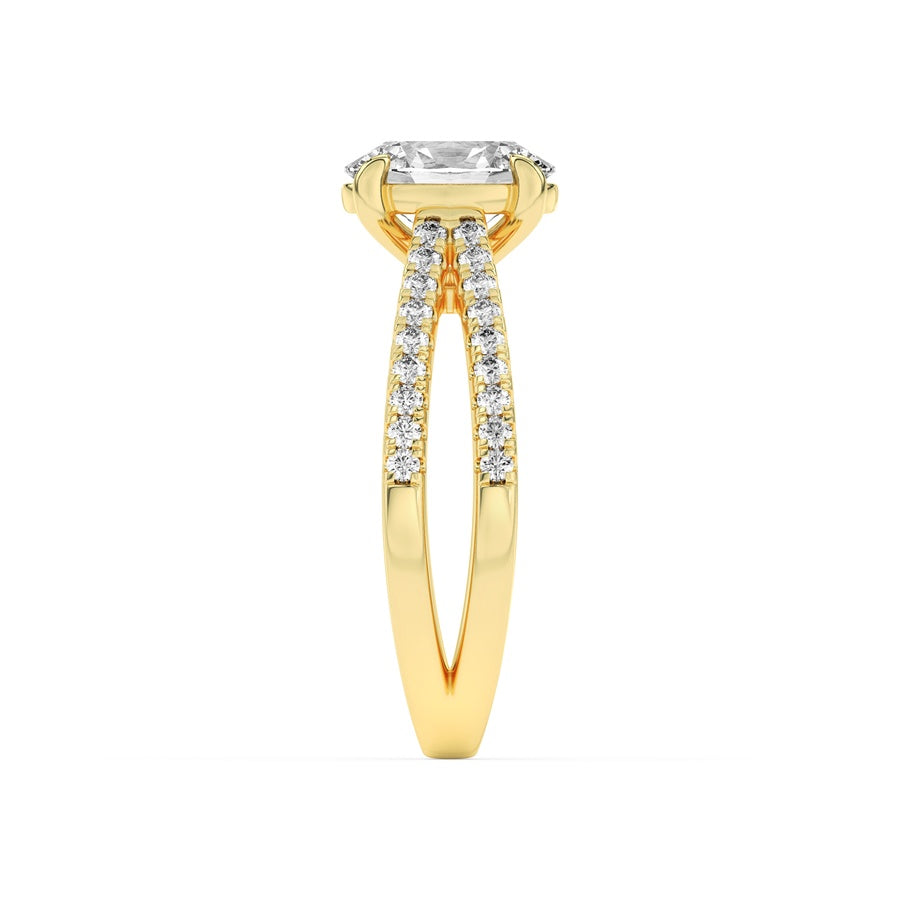 2CTW Oval Shaped Lab Grown Diamond (F/VS) Cross Shank Accented Engagement Ring in 14K Gold