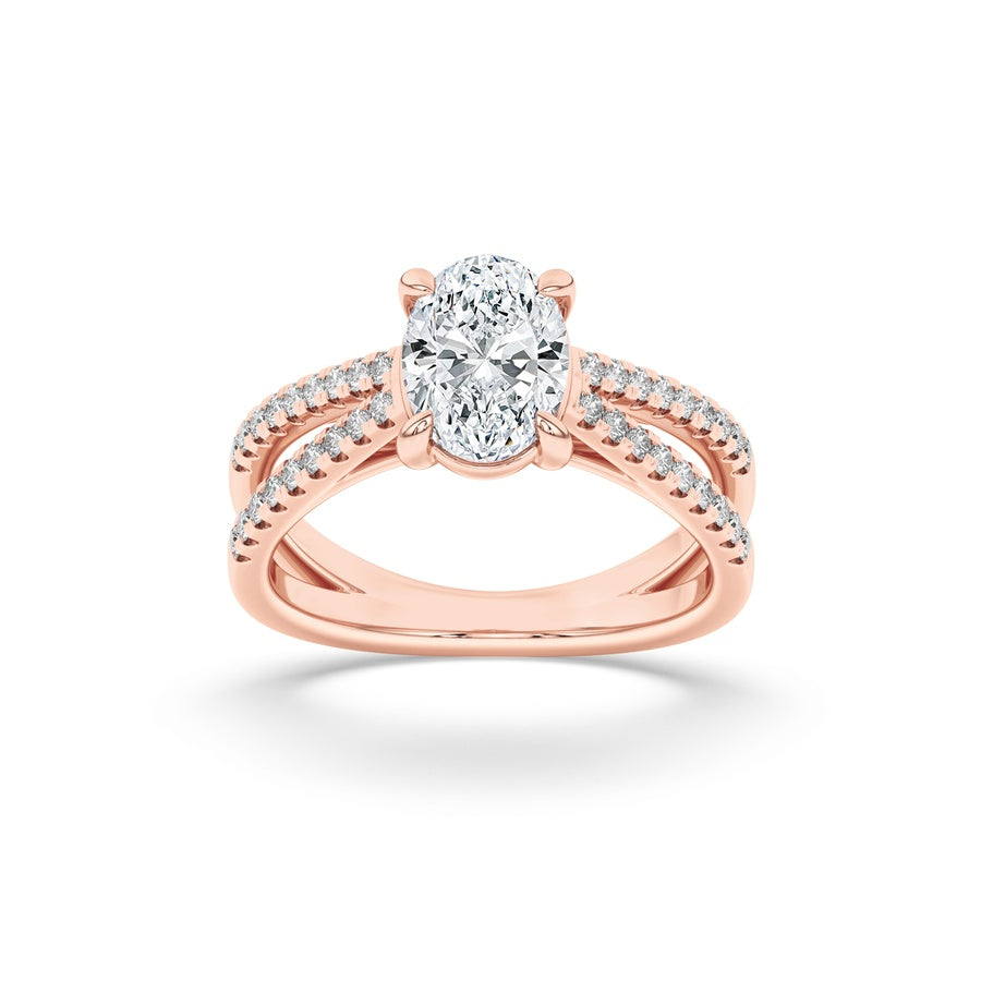 2CTW Oval Shaped Lab Grown Diamond (F/VS) Cross Shank Accented Engagement Ring in 14K Gold