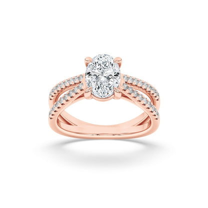 2CTW Oval Shaped Lab Grown Diamond (F/VS) Cross Shank Accented Engagement Ring in 14K Gold