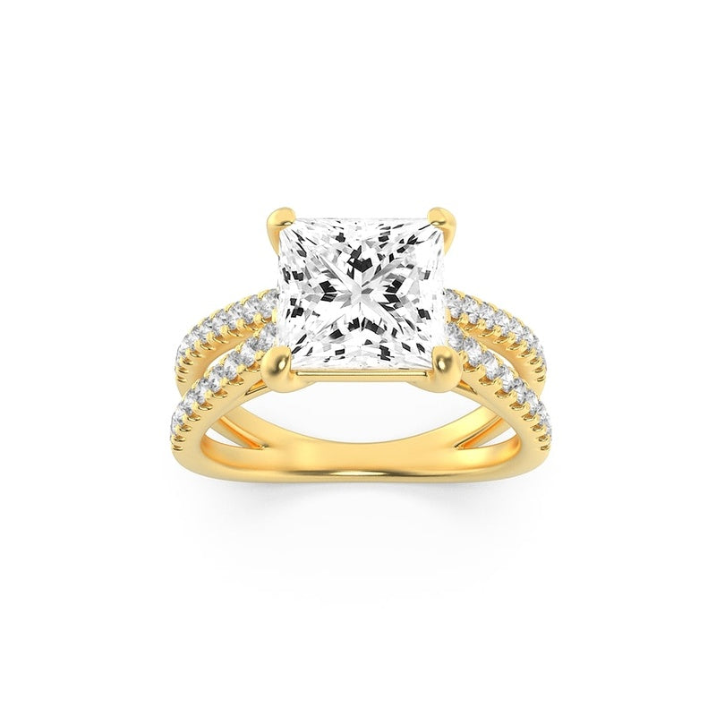 2CTW Princess Shaped Lab Grown Diamond (F/VS) Cross Shank Accented Engagement Ring in 14K Gold
