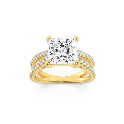 2CTW Princess Shaped Lab Grown Diamond (F/VS) Cross Shank Accented Engagement Ring in 14K Gold