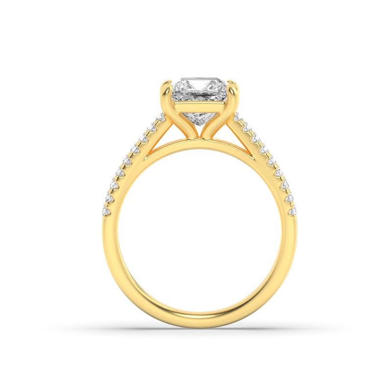 2CTW Princess Shaped Lab Grown Diamond (F/VS) Cross Shank Accented Engagement Ring in 14K Gold