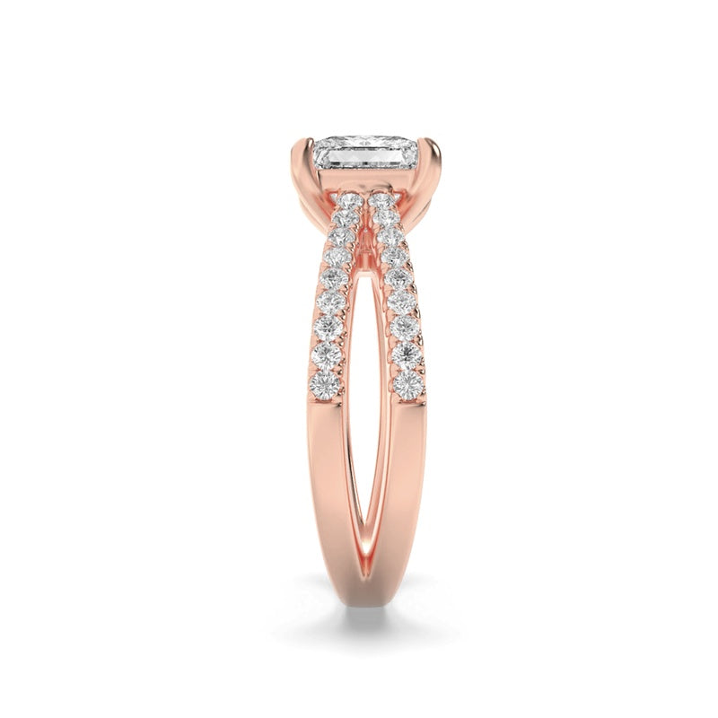 2CTW Princess Shaped Lab Grown Diamond (F/VS) Cross Shank Accented Engagement Ring in 14K Gold