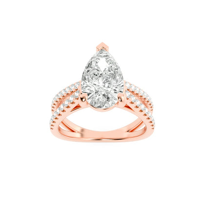 2CTW Pear Shaped Lab Grown Diamond (F/VS) Cross Shank Accented Engagement Ring in 14K Gold