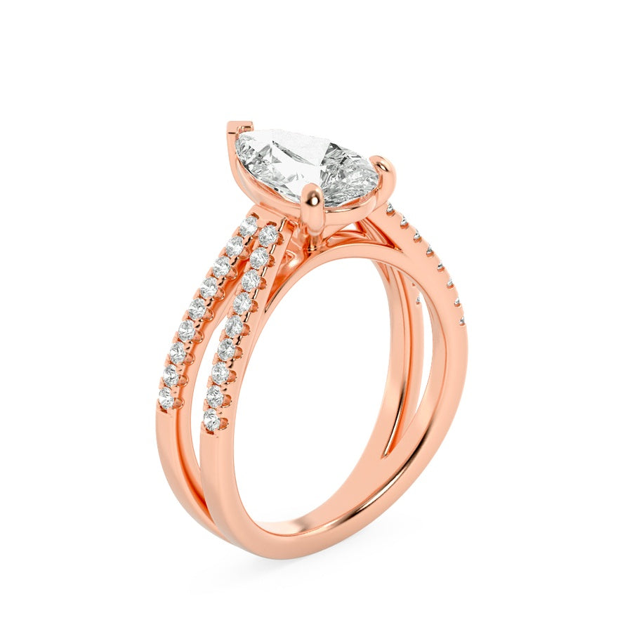 2CTW Pear Shaped Lab Grown Diamond (F/VS) Cross Shank Accented Engagement Ring in 14K Gold