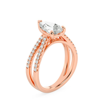 2CTW Pear Shaped Lab Grown Diamond (F/VS) Cross Shank Accented Engagement Ring in 14K Gold