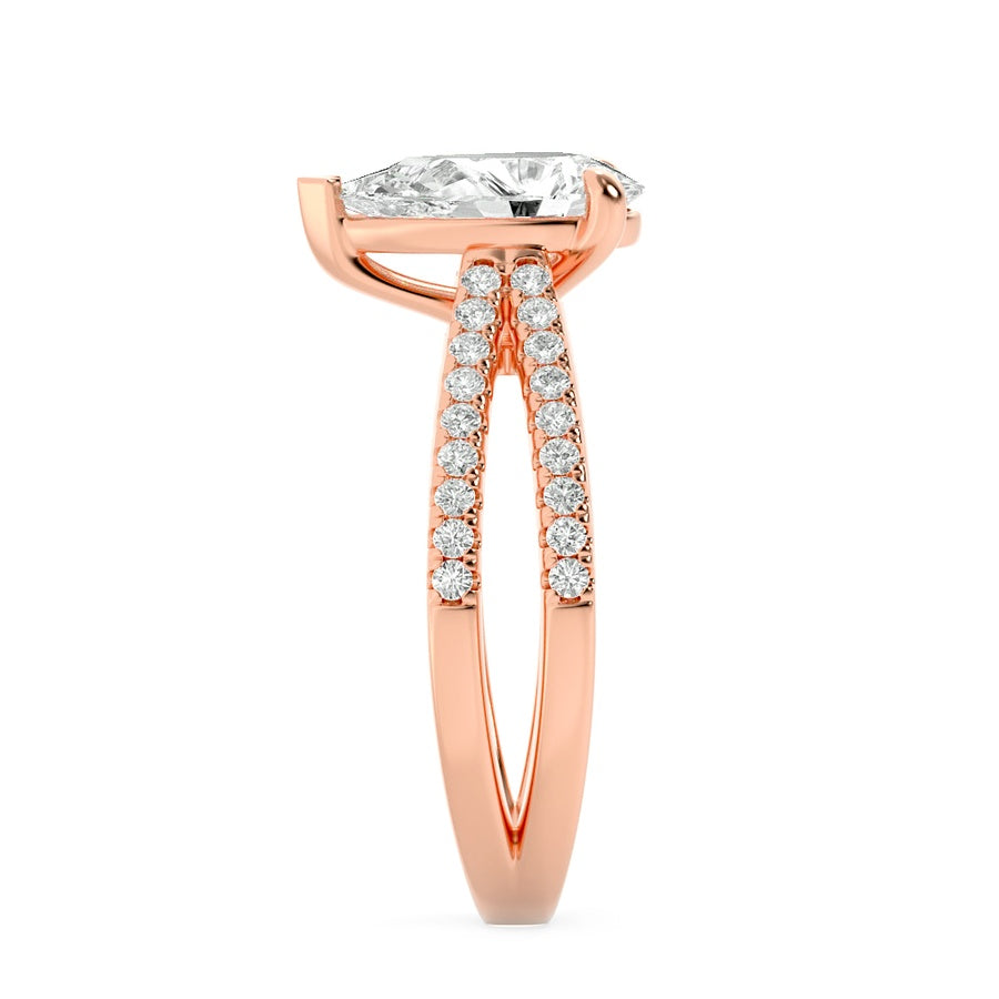 2CTW Pear Shaped Lab Grown Diamond (F/VS) Cross Shank Accented Engagement Ring in 14K Gold