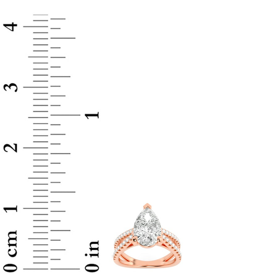 2CTW Pear Shaped Lab Grown Diamond (F/VS) Cross Shank Accented Engagement Ring in 14K Gold