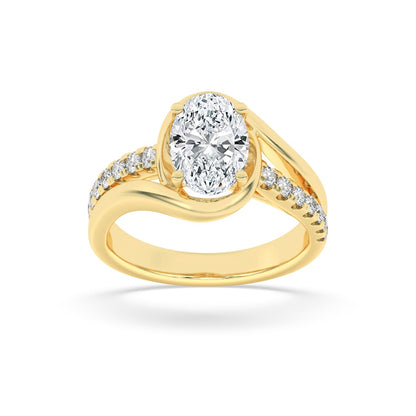 2CTW Oval Shaped Lab Grown Diamond (G/VS) Swirl Shank Accented Engagement Ring in 14K Gold